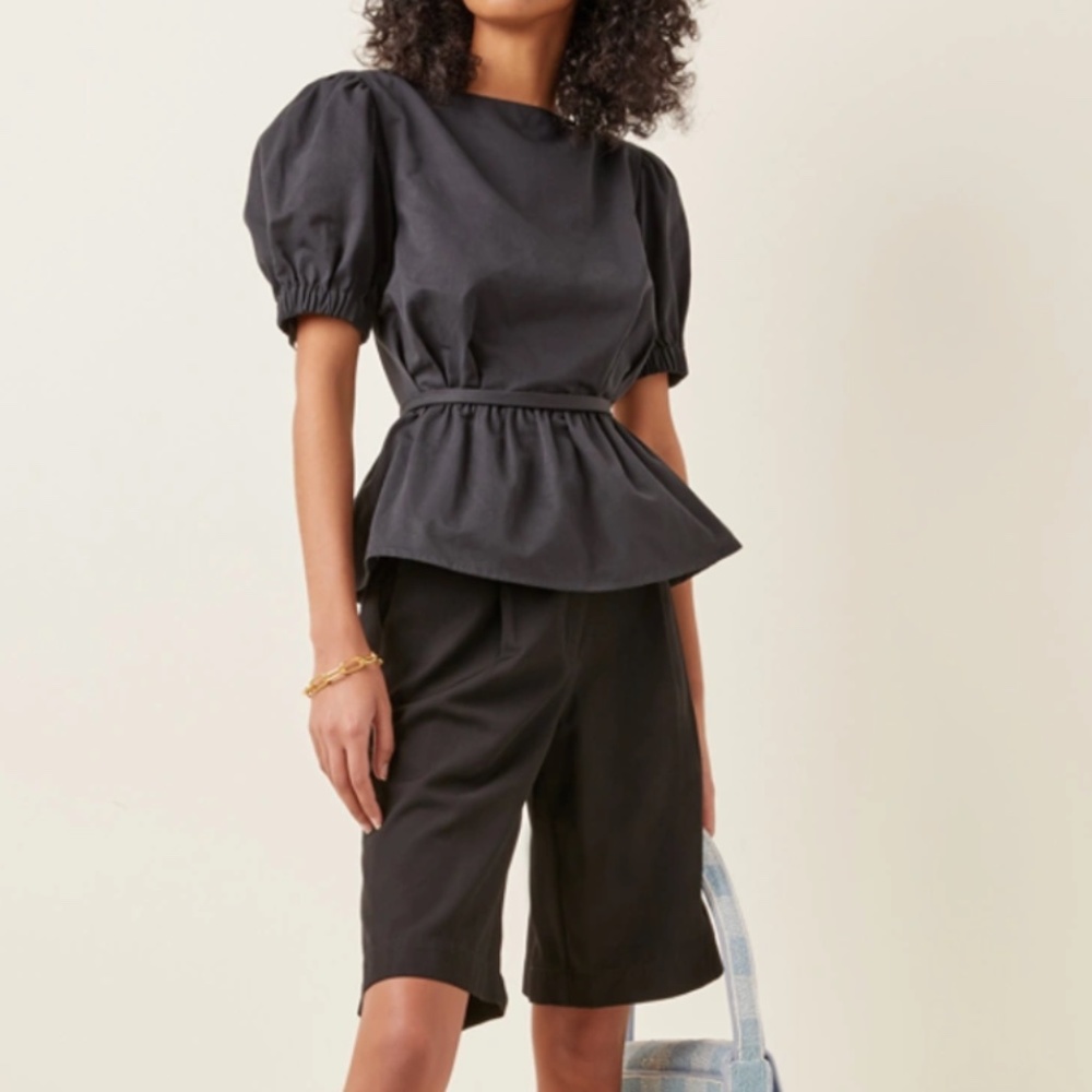 Stand Marie Open Back Cotton Blend Faille Peplum … - image 1